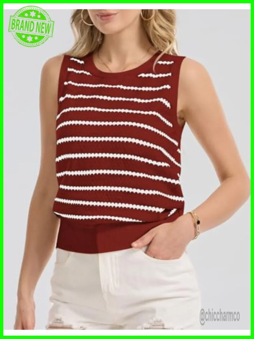 Crochet Striped Sleeveless Sweater Vest Tank Top Knit Women Casual